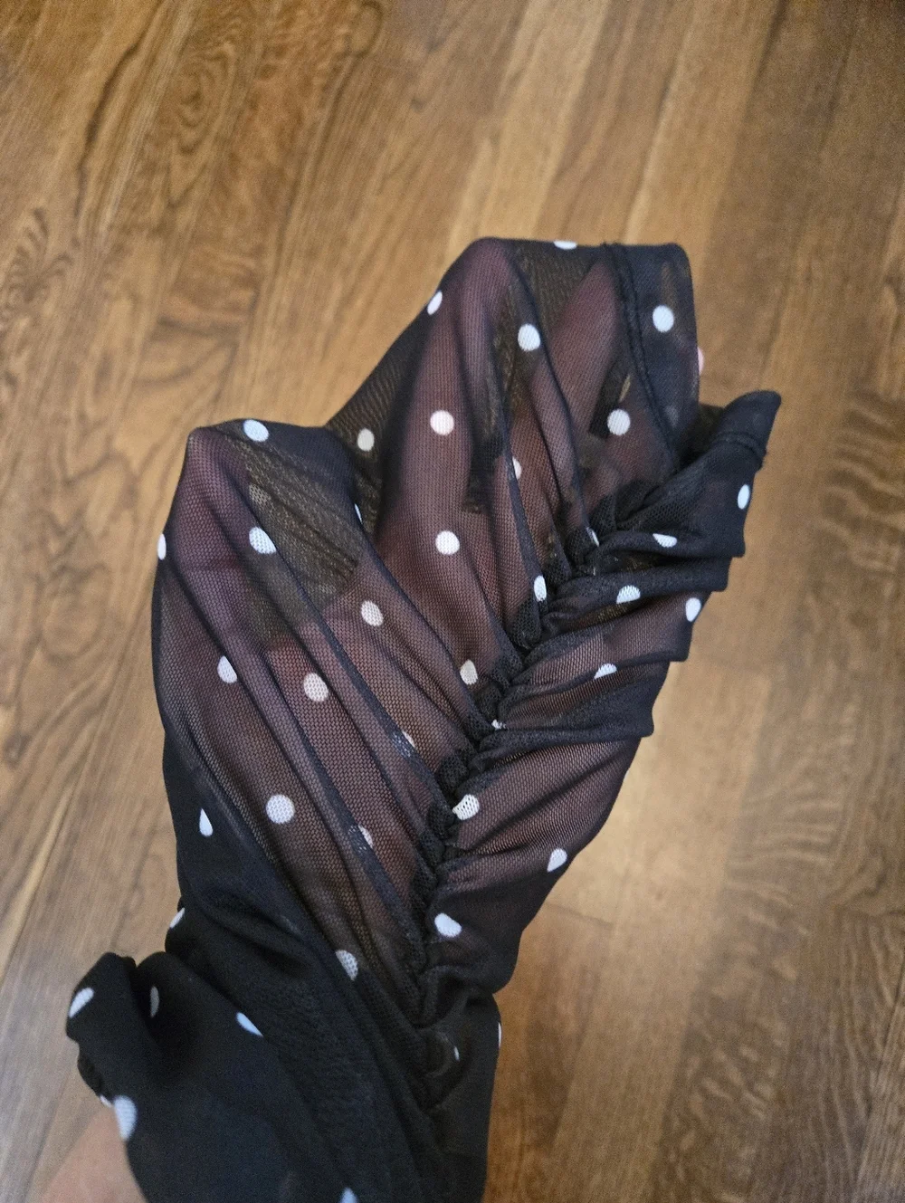 Anthropologie Black Polka Dot Ruched Puff Sleeve Top XXS Square-Neck Mesh Blouse